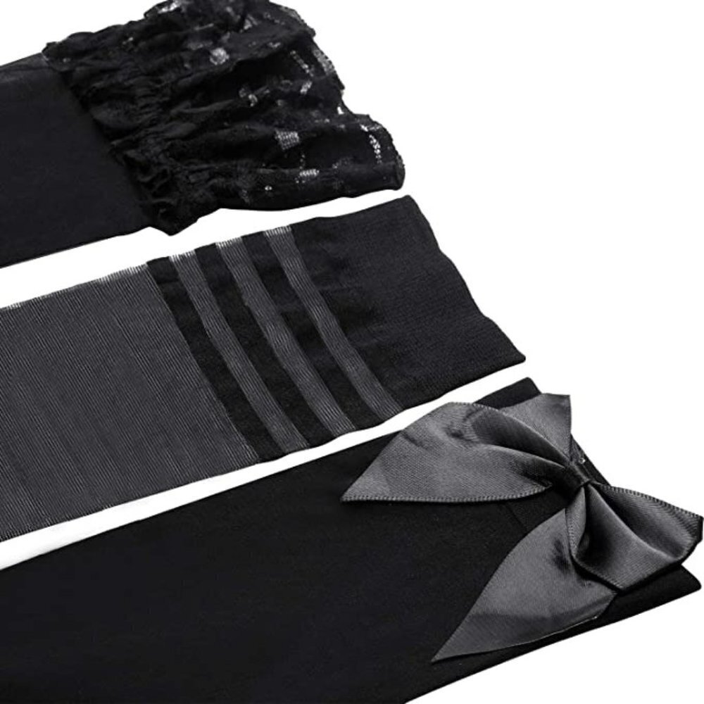 𝅺SILK Thigh High Stockings Women Lace Silicone Socks Satin Bow Top Sexy NWT - Picture 5 of 7